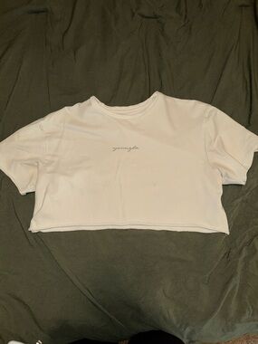 YoungLA White Cropped Tee with Script Logo